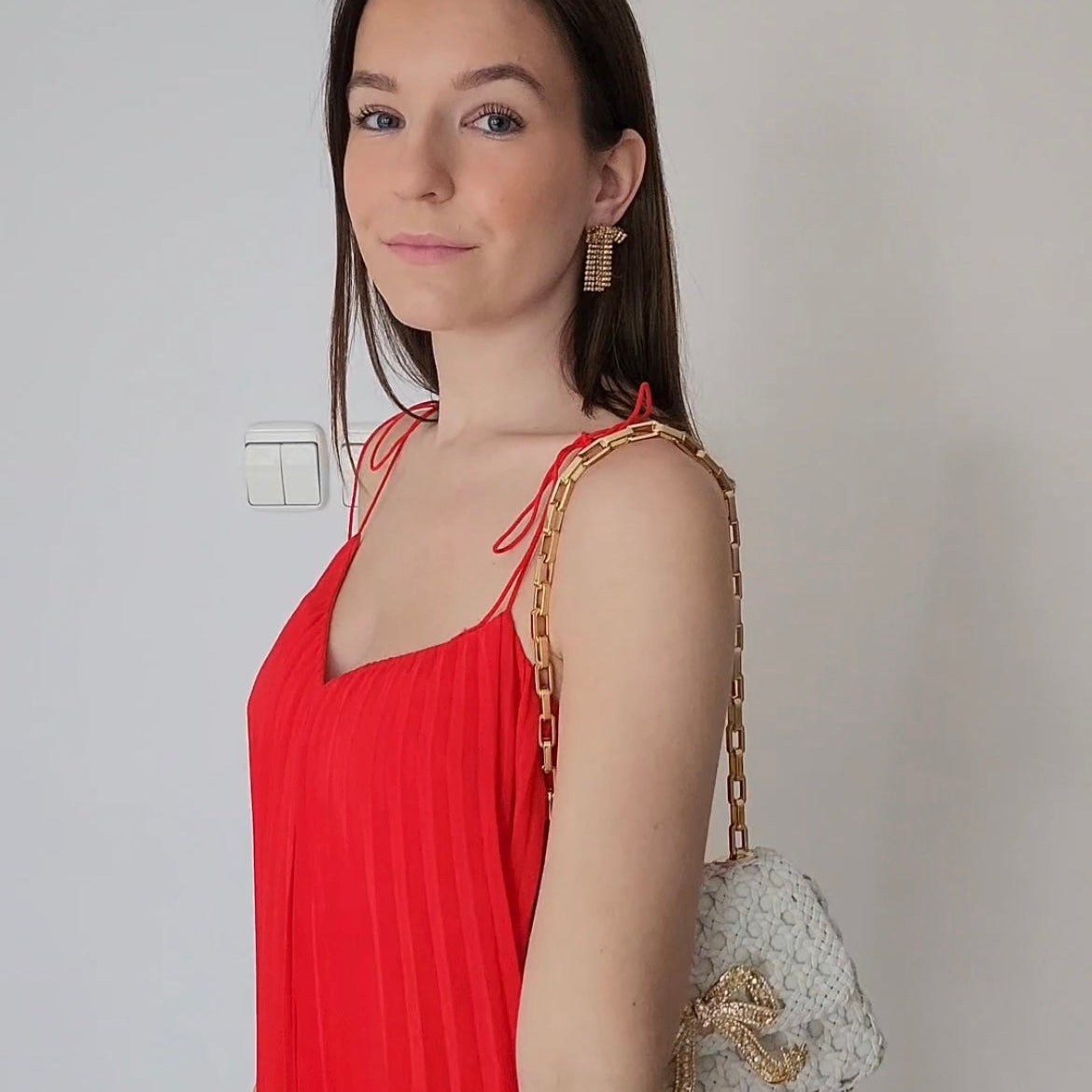 Self-Portrait Woven Leather Shoulder Bag & Rosantica Crystal Bow Earrings