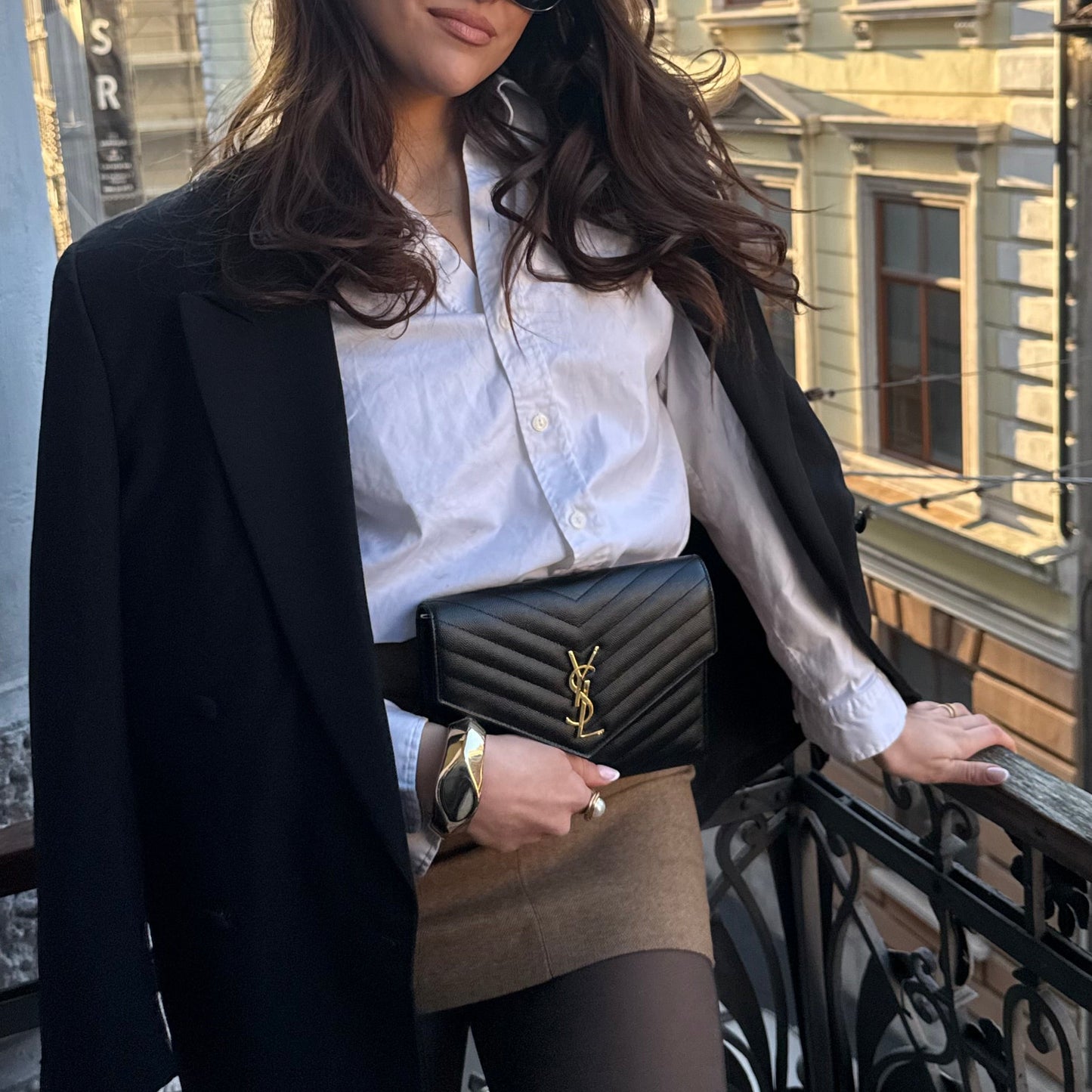 Saint Laurent Monogram Embossed Leather Clutch