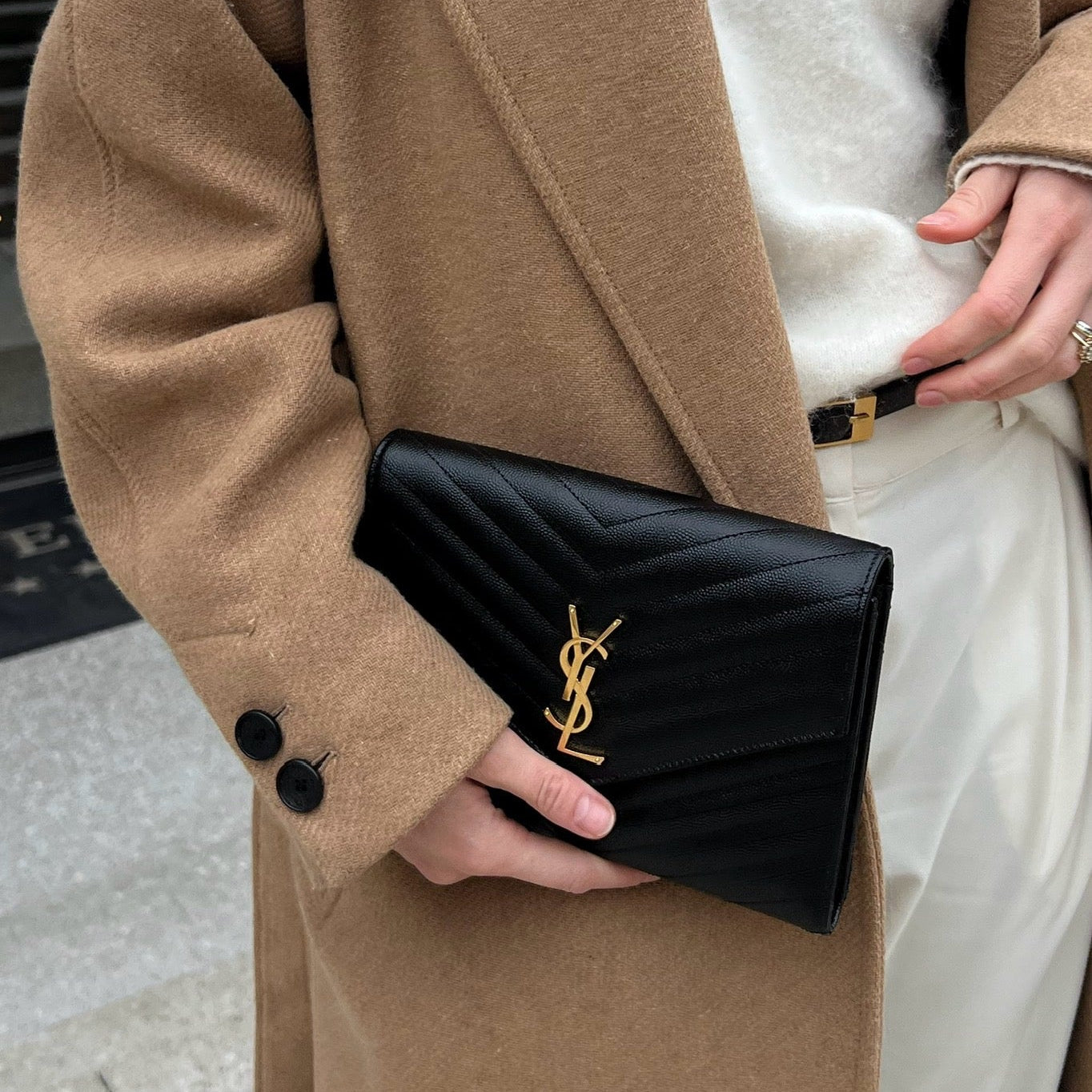Saint Laurent Monogram Embossed Leather Clutch