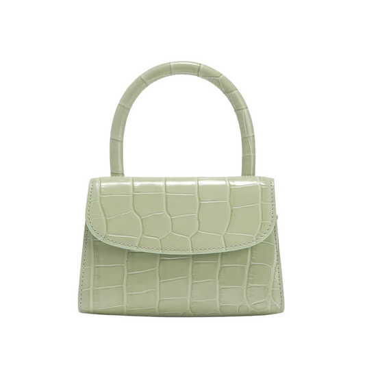 By Far Mini Croco Embossed Leather Sage Green