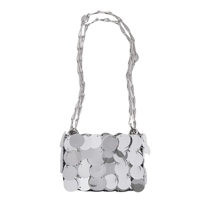 Rabanne Silver Sparkle Discs Nano Bag