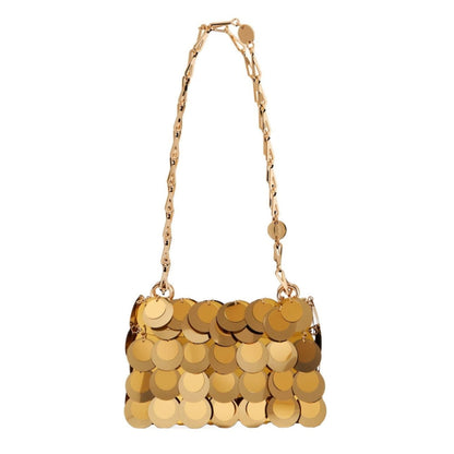 Rabanne Gold Sparkle Discs Nano Bag