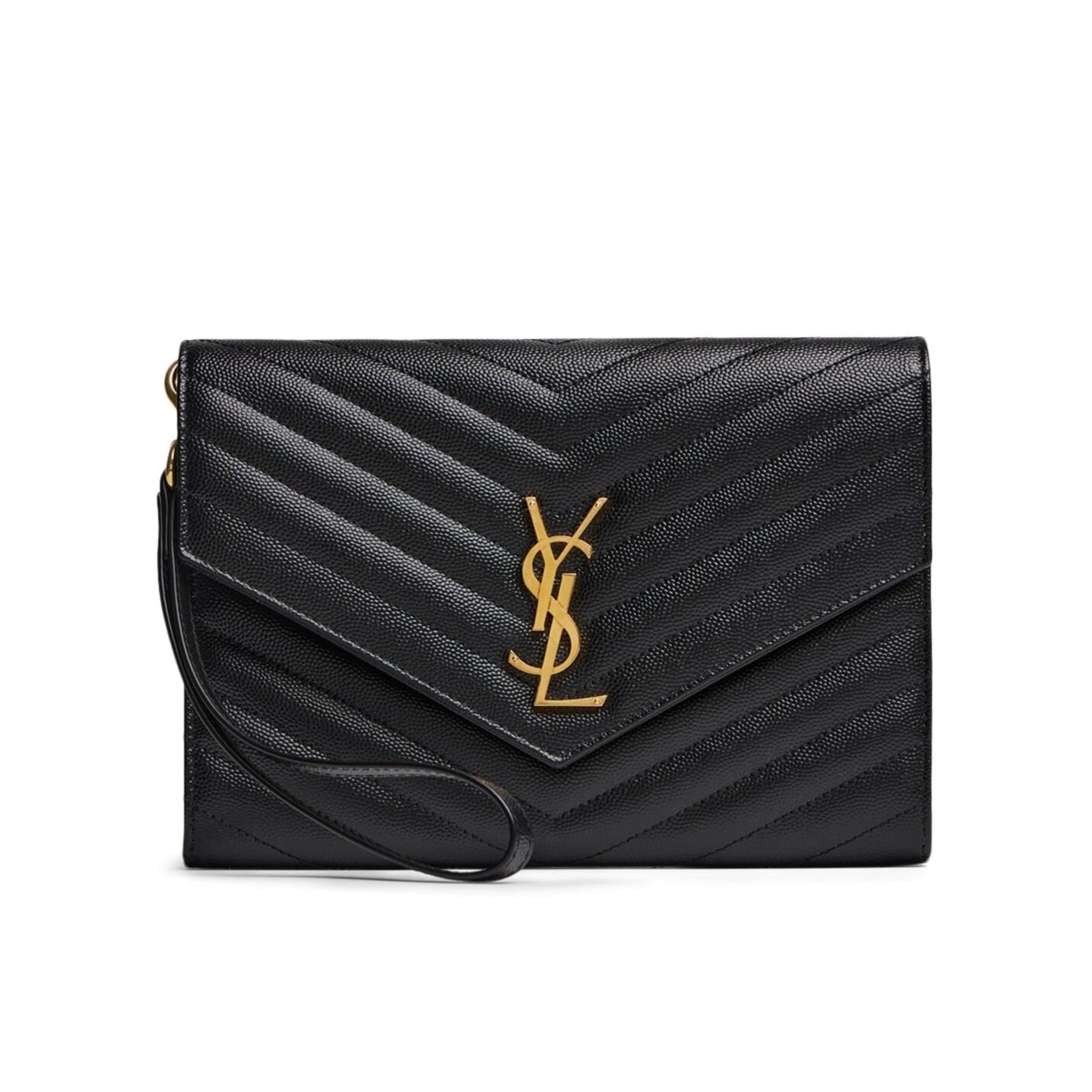 Saint Laurent Monogram Embossed Leather Clutch